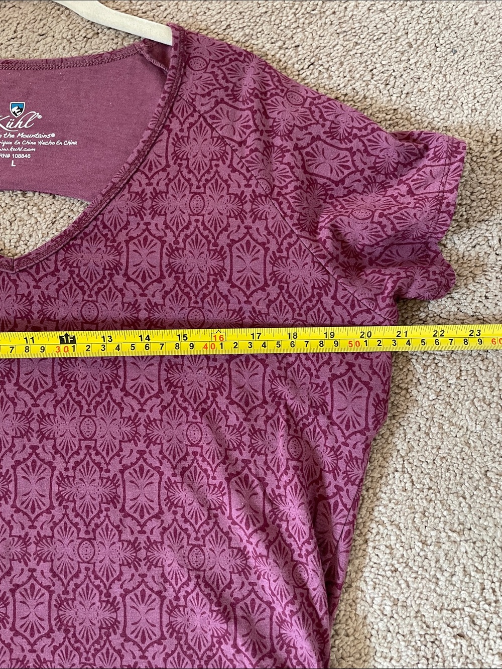 Kuhl Orianna Dress Plum Floral V-Neck Athleisure Dress L Hiking Camping Granola - Picture 9 of 12